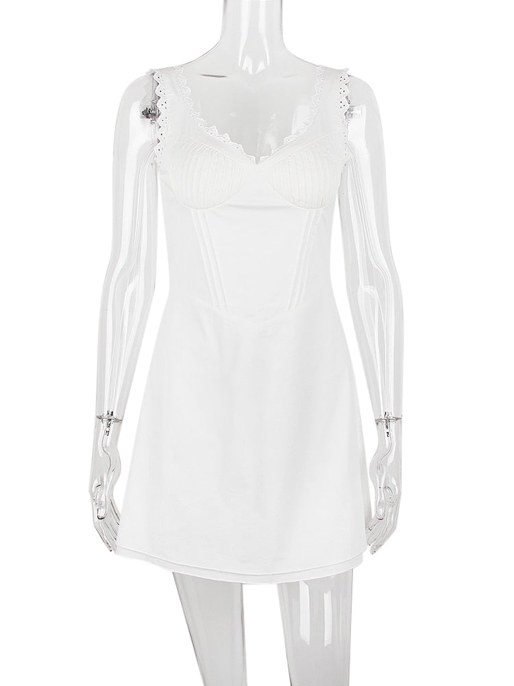 Doily Strap Cupped V-neck Mini Dress