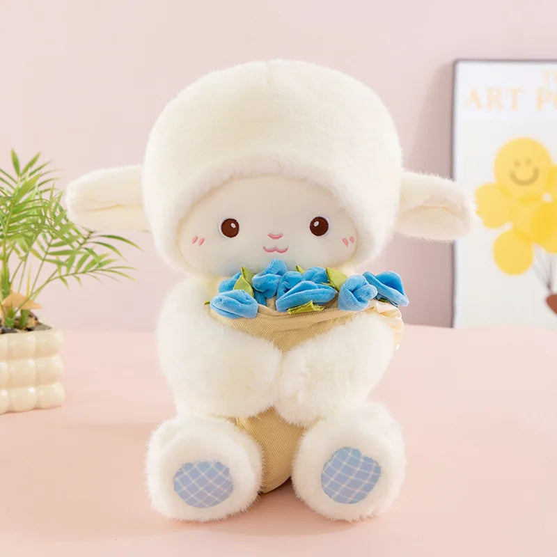 Rose Bouquet Sheep Plush Toy Cute Hugging Lamb Gift