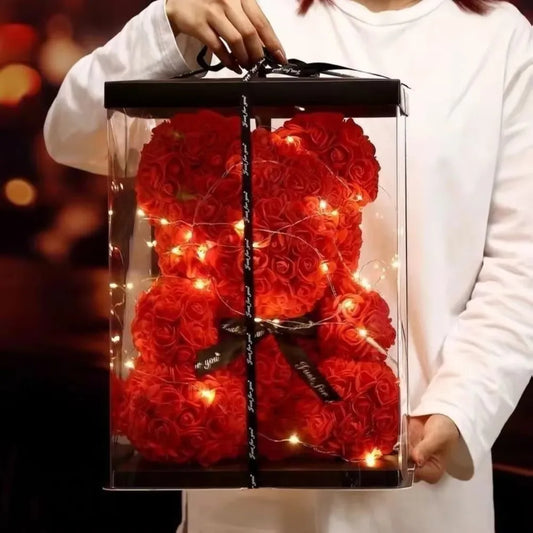 25cm Eternal Rose Teddy Bear with Gift Box and Warm Light