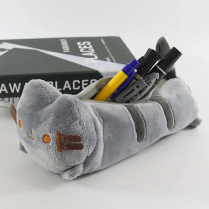 Charming Gray Cat Plush Pencil Case - Cute Storage for Students & Friends