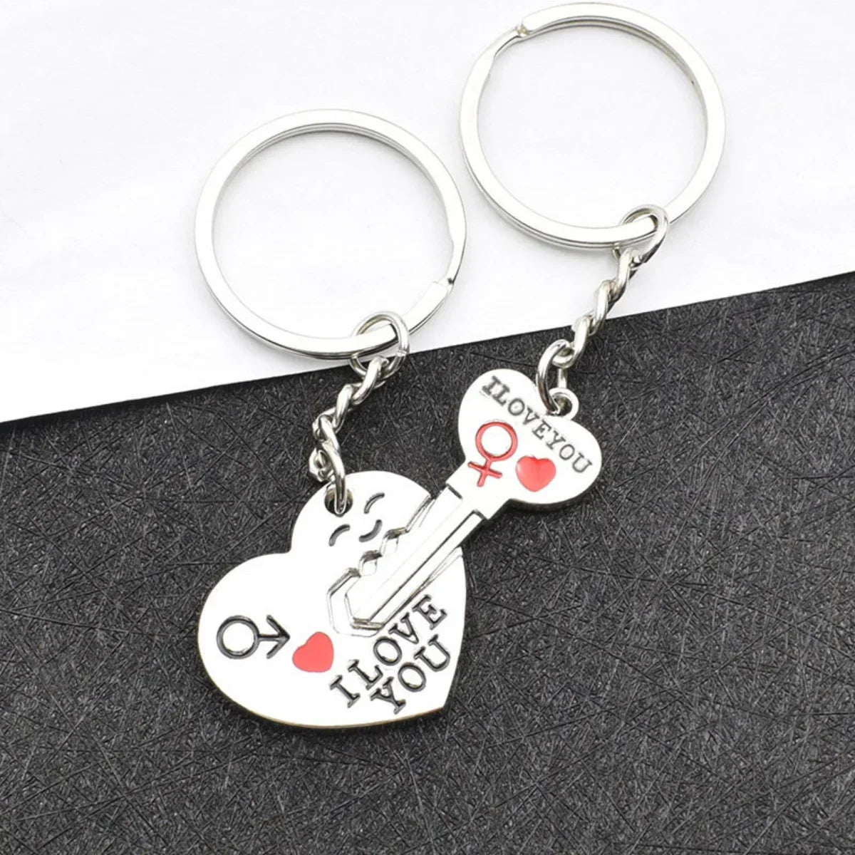 Silver Plated Couple Heart Keychain Set