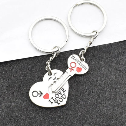 Silver Plated Couple Heart Keychain Set