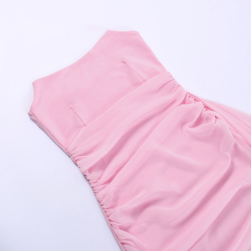 Pink Mesh Corset Draped Tube Mini Dress