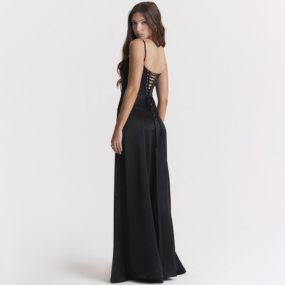 Satin Back Tie-Up Maxi Dress