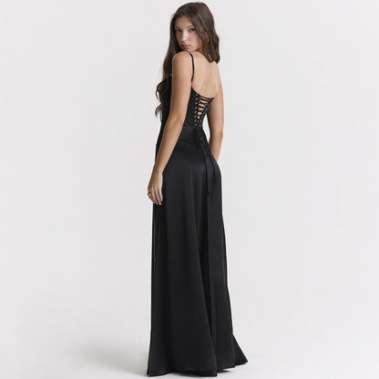 Satin Back Tie-Up Maxi Dress