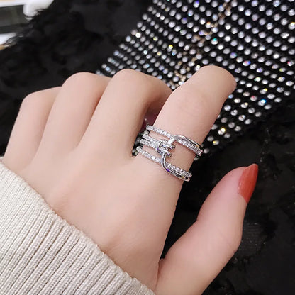 Gold Palm Leaf Adjustable Ring with Zircon Accents
