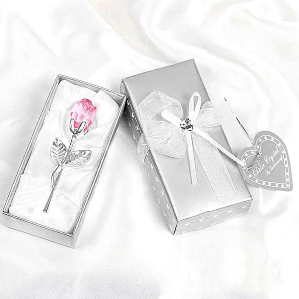 Crystal Glass Rose with Silver or Gold Rod - Romantic Gift
