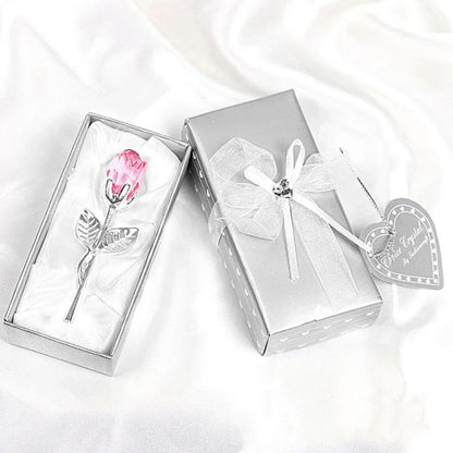 Crystal Glass Rose with Silver or Gold Rod - Romantic Gift