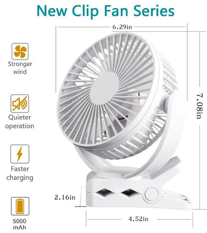 Rechargeable Desk Fan | Portable, Quiet, Clip-On For Home, Office, Outdoor