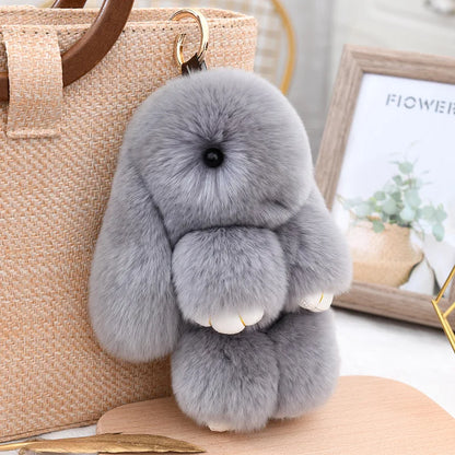 Cute Fluffy Rex Rabbit Fur Keychain