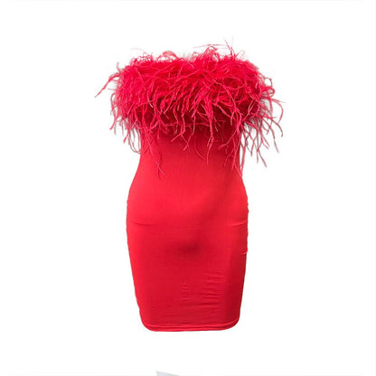 Ostrich Feather Chest Tube Mini Dresses