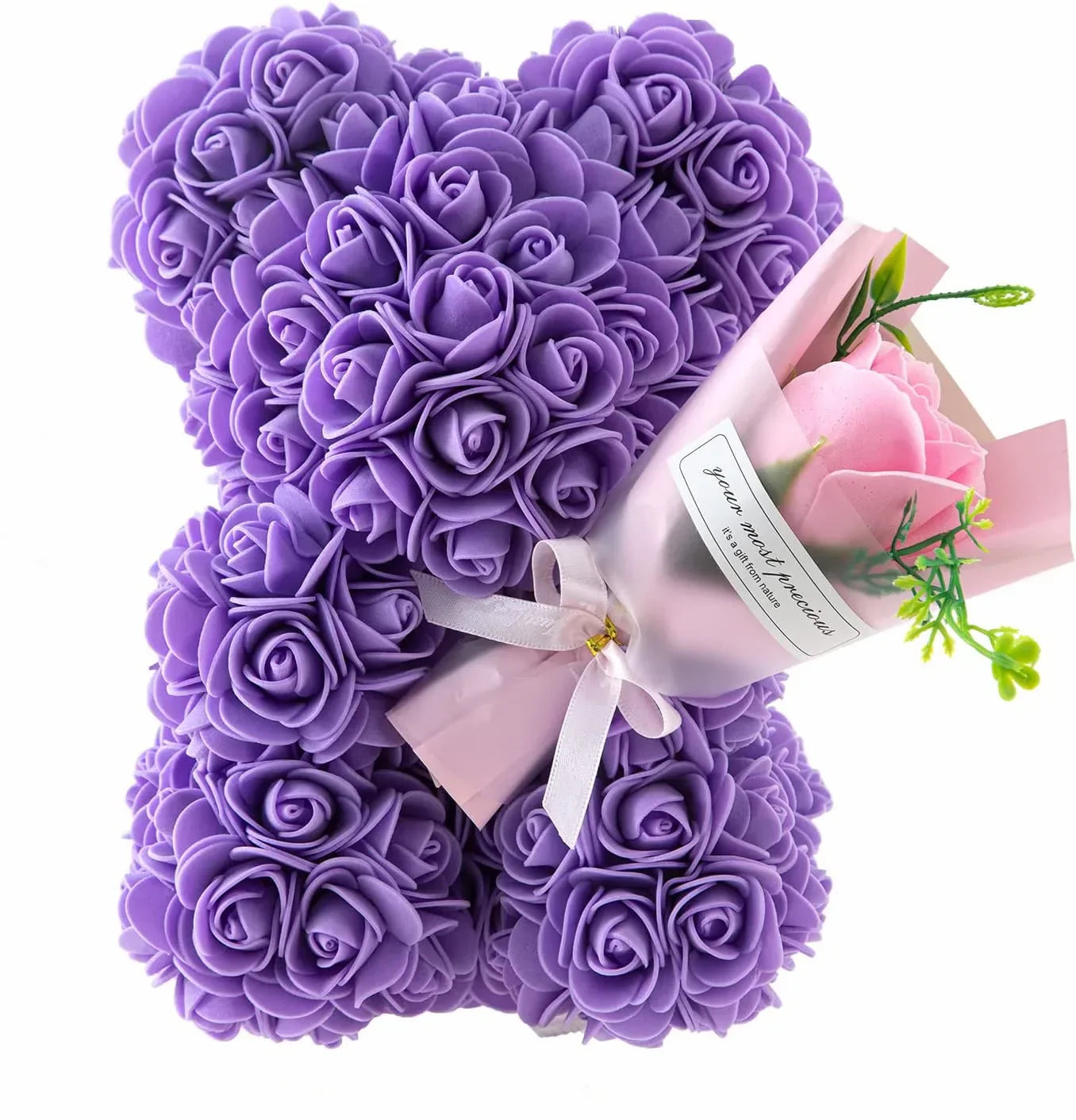 Rose Bear with Flower Bouquet 24cm