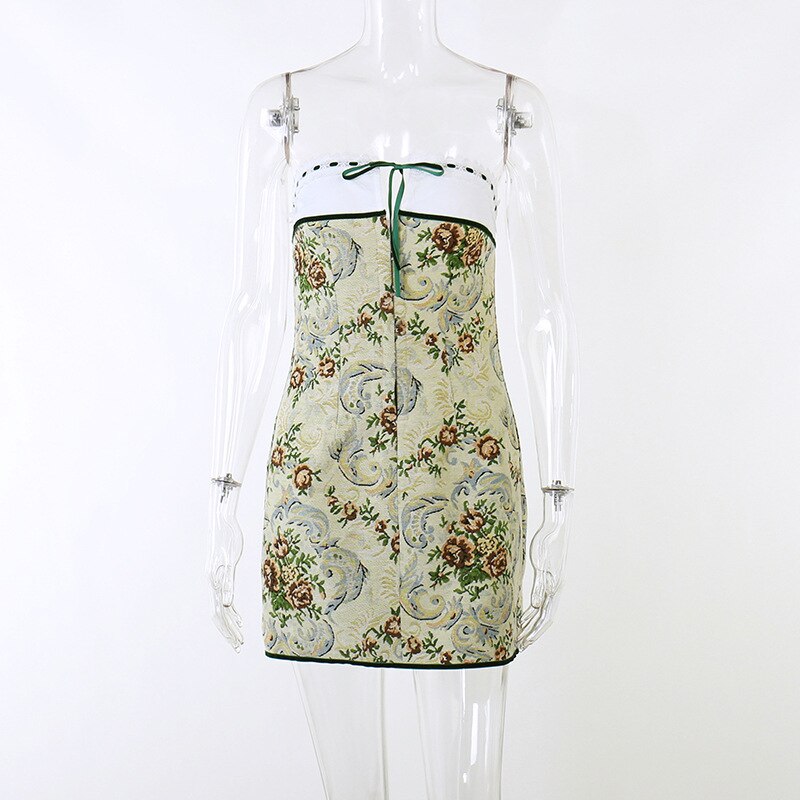 Floral Printed Lace Up Tube Mini Dress