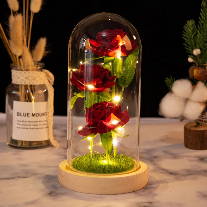 Light Up Rose Glass Dome Ornament