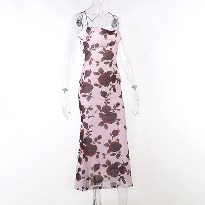 Floral Print Strappy Back Tie-Up Midi Dress