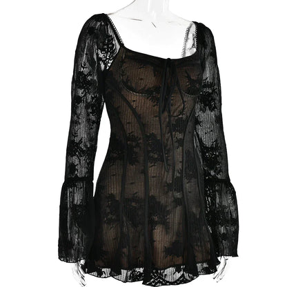 Long Sleeve Lace Square Neck Mini Dress