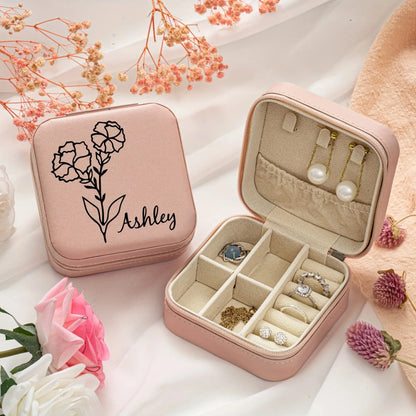 Personalized Name Jewelry Storage Box with Floral Design