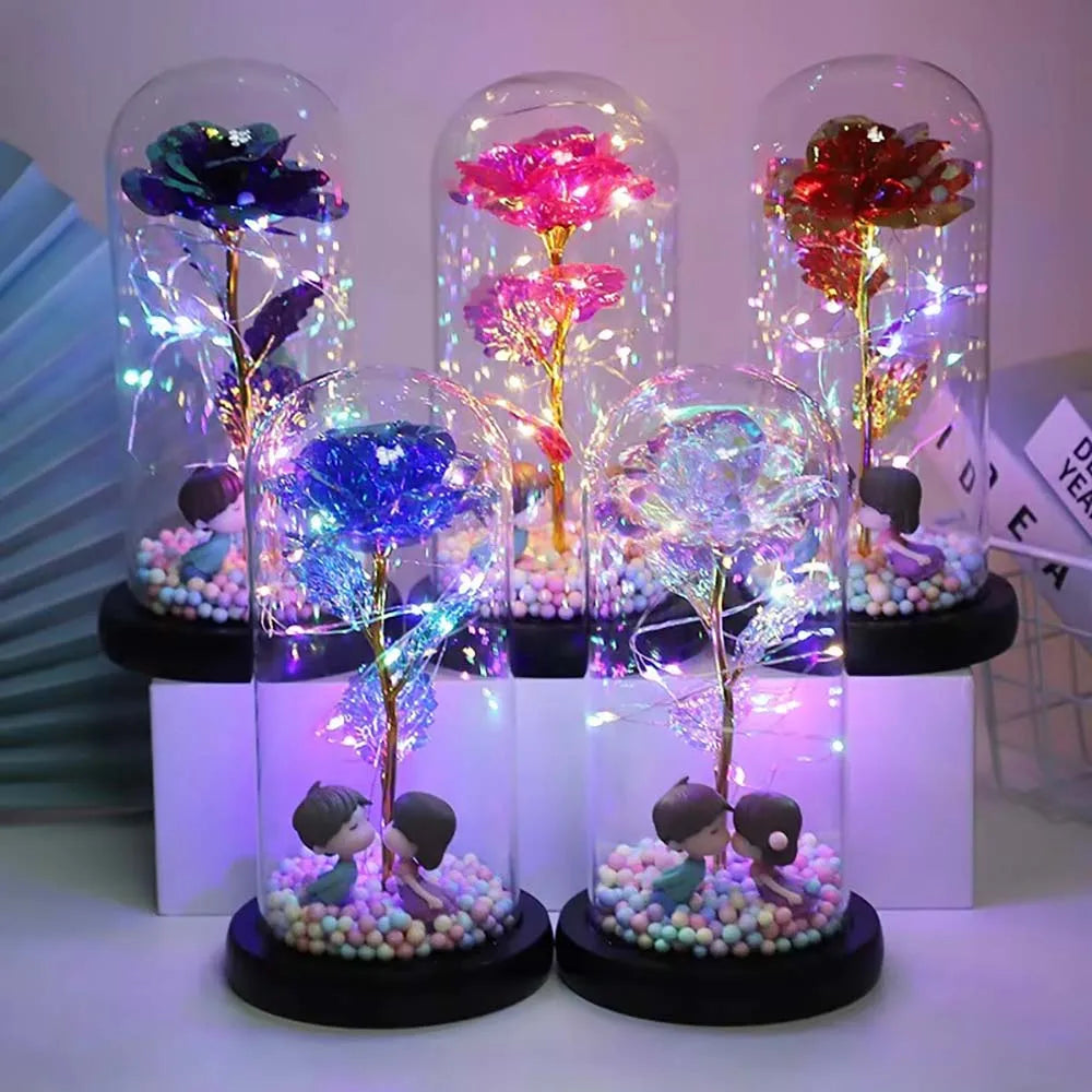 Galaxy Eternal Rose in Glass Dome with Light and Butterfly - Mother's Day Gift