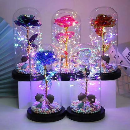 Galaxy Eternal Rose in Glass Dome with Light and Butterfly - Mother's Day Gift