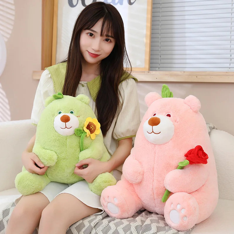 Kawaii Fat Bear Plush Toy Teddy Bear with Rose