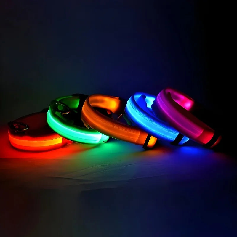 LED Nylon Dog Collar Night Safety Flashing Glow Luminous