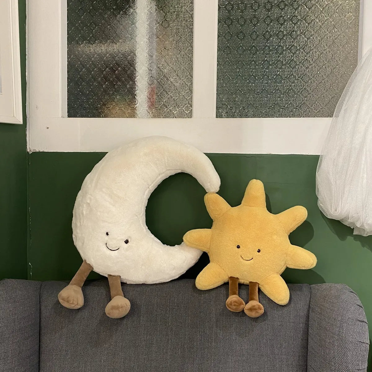 Smiling Sun and Moon Plush Pillow