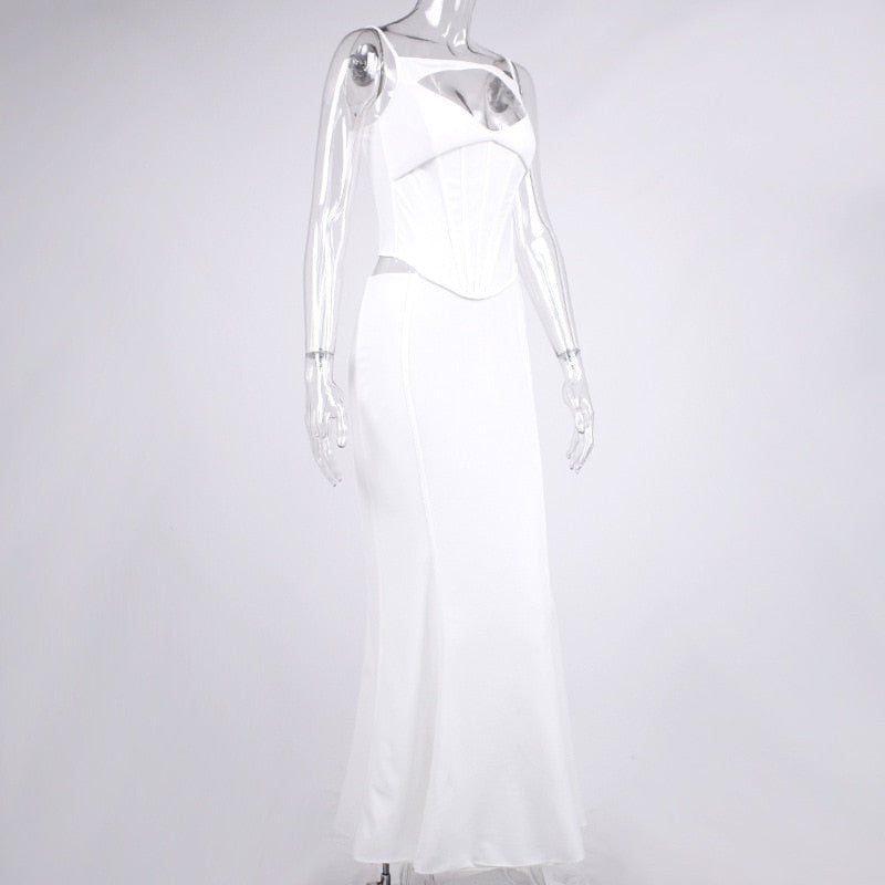 White Corset Cut Out Top And Maxi Skirt Set