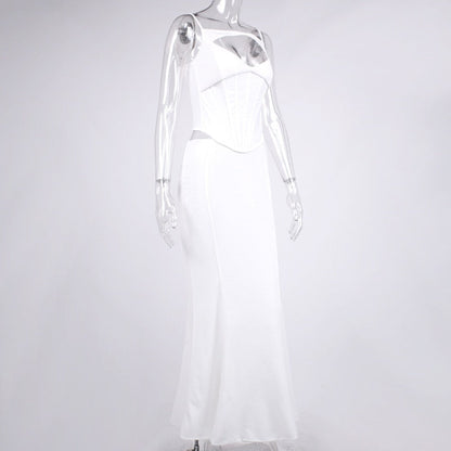 White Corset Cut Out Top And Maxi Skirt Set