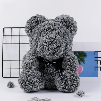 25cm Artificial Rose Teddy Bear with Decorative Light