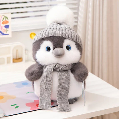 Couple Penguin Plush Pillow with Hat and Scarf