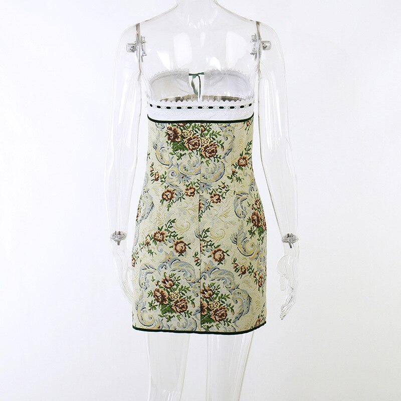 Floral Printed Lace Up Tube Mini Dress