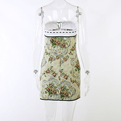 Floral Printed Lace Up Tube Mini Dress