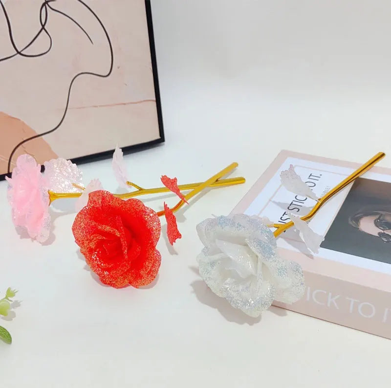 Foil Plated Rose Gold Rose Artificial Flowers Gift Set