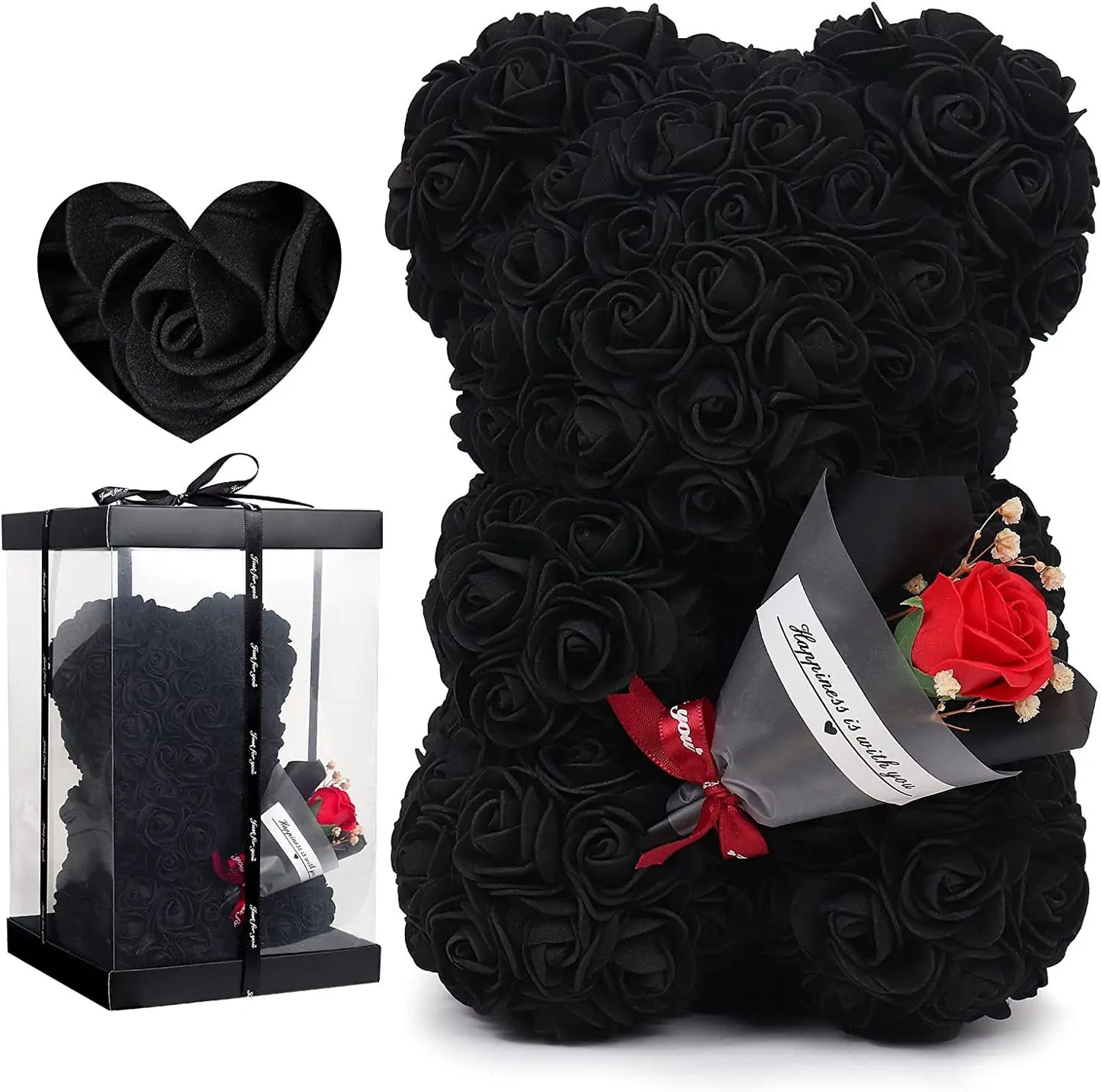 Rose Bear with Flower Bouquet 24cm