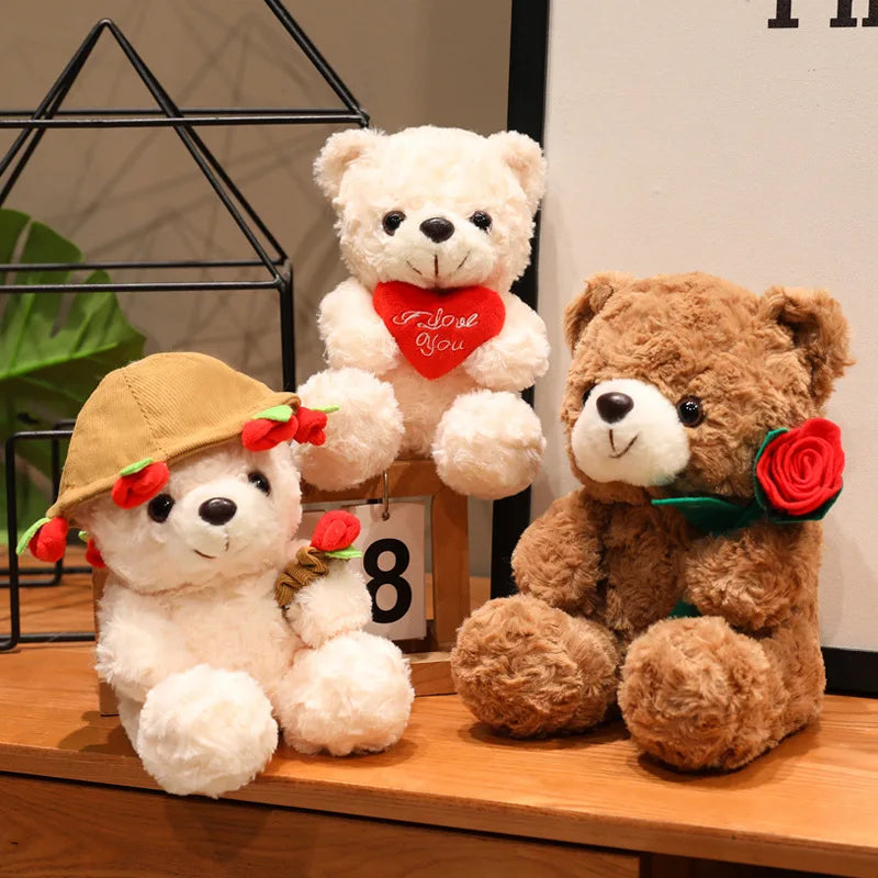 Sitting Bear Plush Toy with Heart Gift for Her