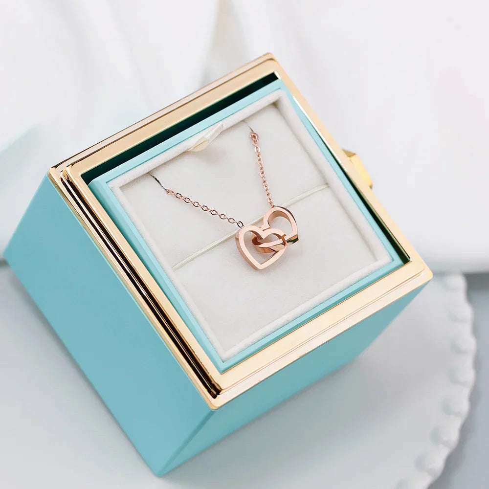 Personalized Heart Name Pendant Necklace with Rose Gift Box