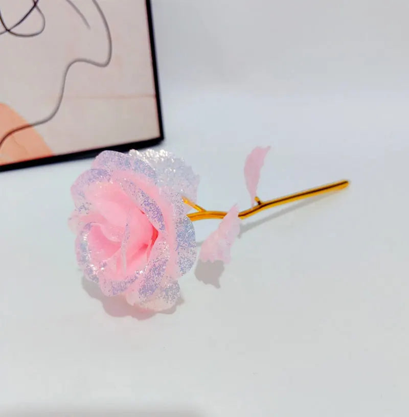 Foil Plated Rose Gold Rose Artificial Flowers Gift Set