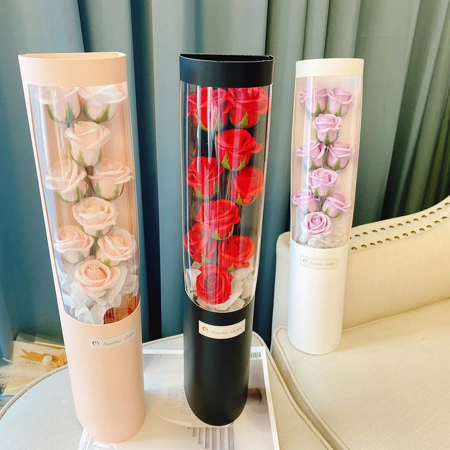 Charming Rose Bouquet Soap Flower Gift Box with LED Light for Valentine's Day and Special Occasions