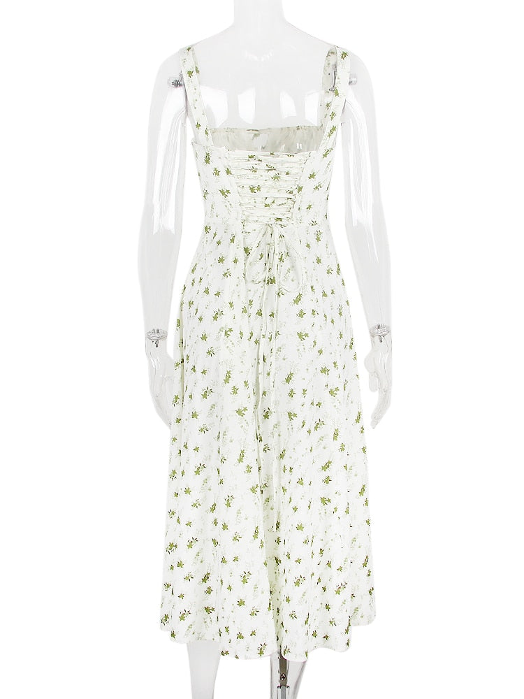 Strappy Back Tie-Up Corset Midi Dress