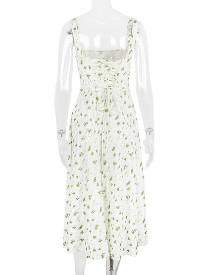 Strappy Back Tie-Up Corset Midi Dress