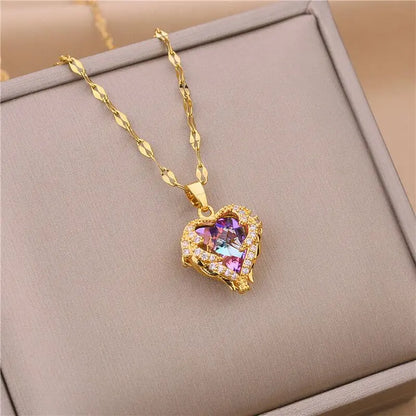Colorful Ocean Heart Crystal Pendant Necklace