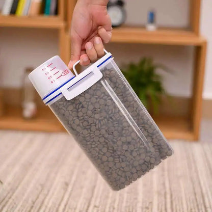 1.5kg/2kg Dog Cat Food Pail Plastic Storage Tank with Measuring Cup Container