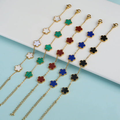 Gold Plated Five Leaf Flower Adjustable Bracelet