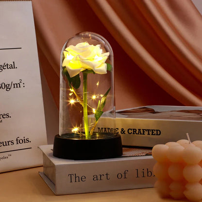 Eternal Rose in Glass Dome with LED Light - Romantic Gift for Valentine's Day, Christmas, or Birthday
