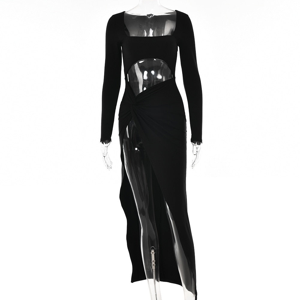 Long Sleeve Cut Out High Split Maxi Dress