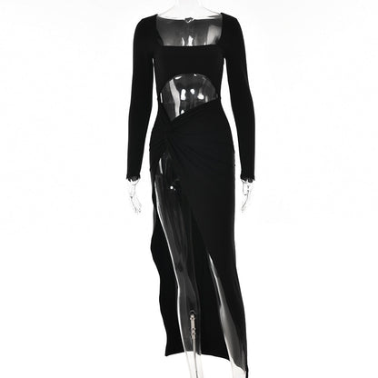 Long Sleeve Cut Out High Split Maxi Dress