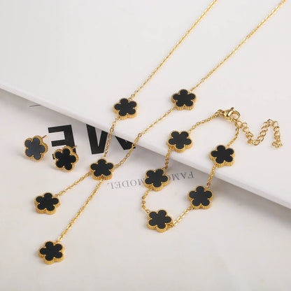 Gold Plated Five Leaf Flower Adjustable Bracelet