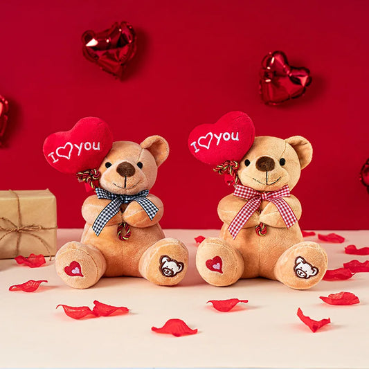 Mini Teddy Bear Plush Holding Heart 18cm