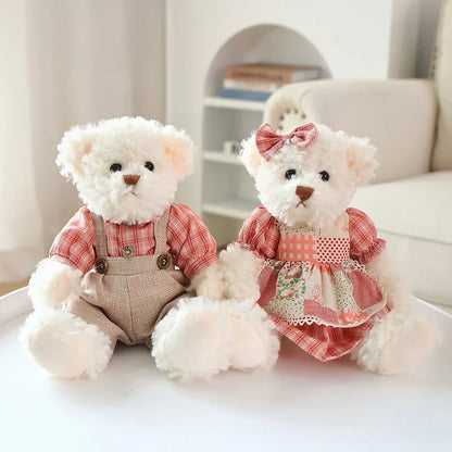 Couple Teddy Bear Plush Set Dressed Soft Dolls 26cm