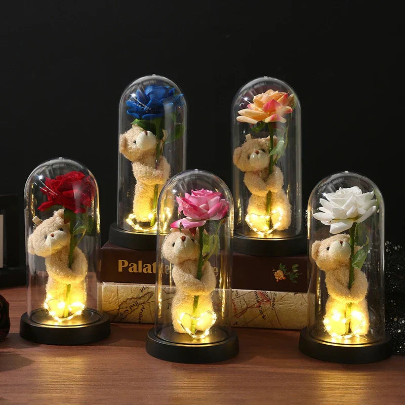 Eternal Rose in Glass Dome Decorative Flower Gift for Girlfriend